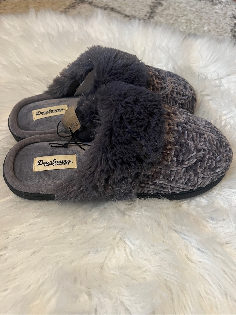 dearfoams Women's Plush Knit Clog Slippers - Charcoal Gray